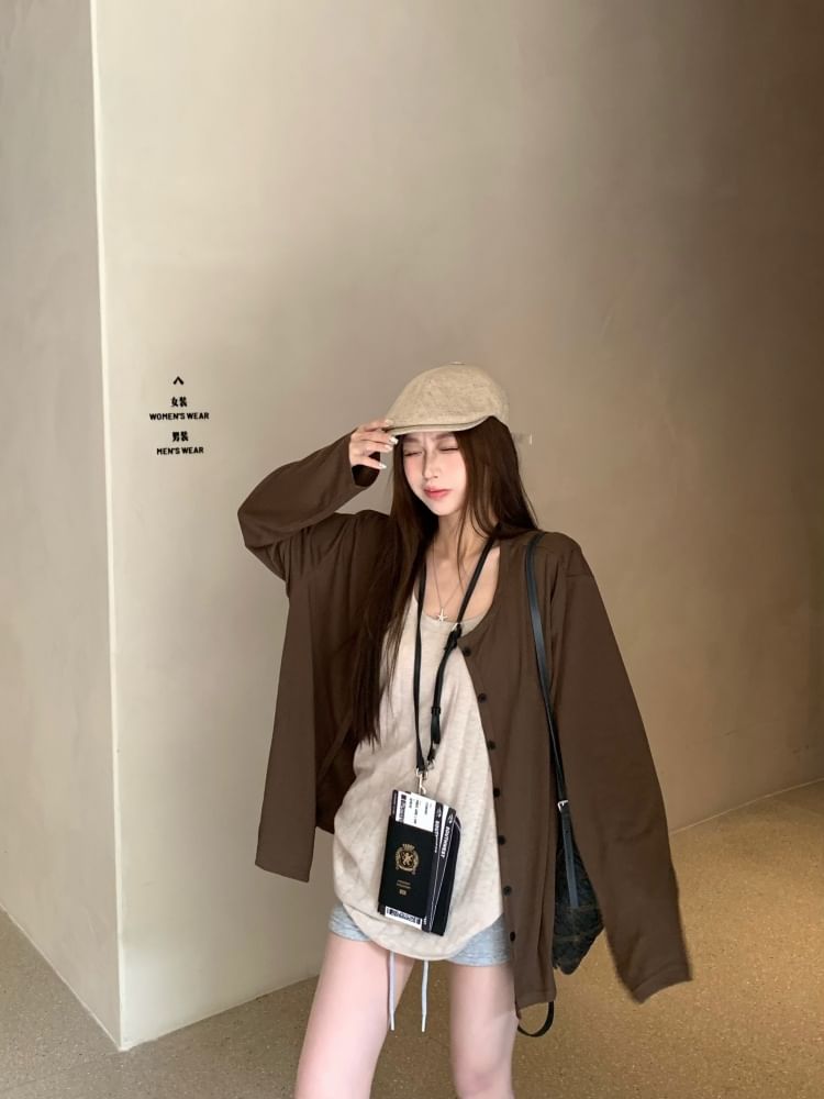 Round Neck Cardigan with Scoop Tank Top