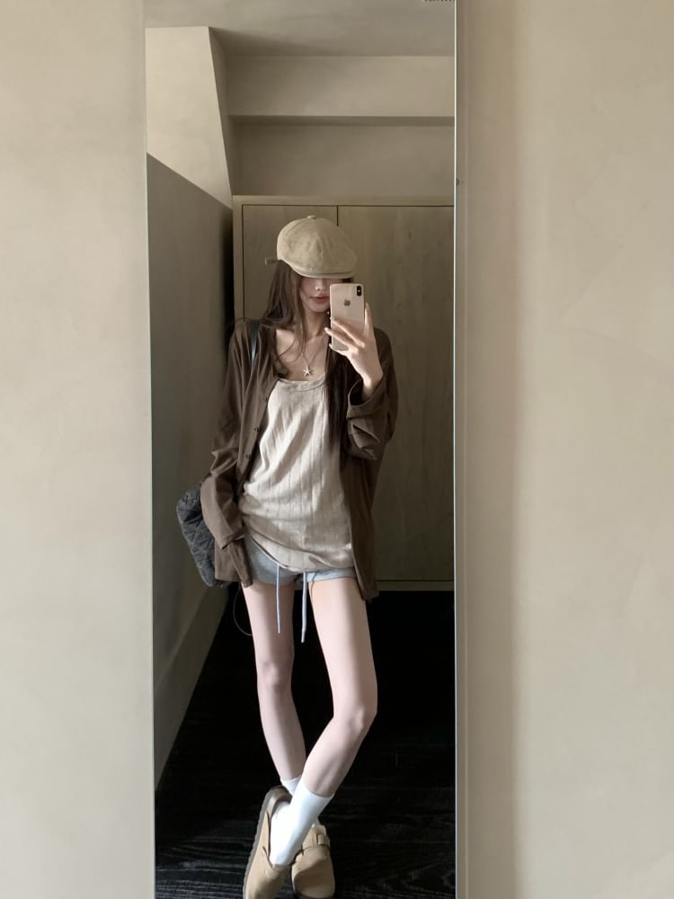 Round Neck Cardigan with Scoop Tank Top