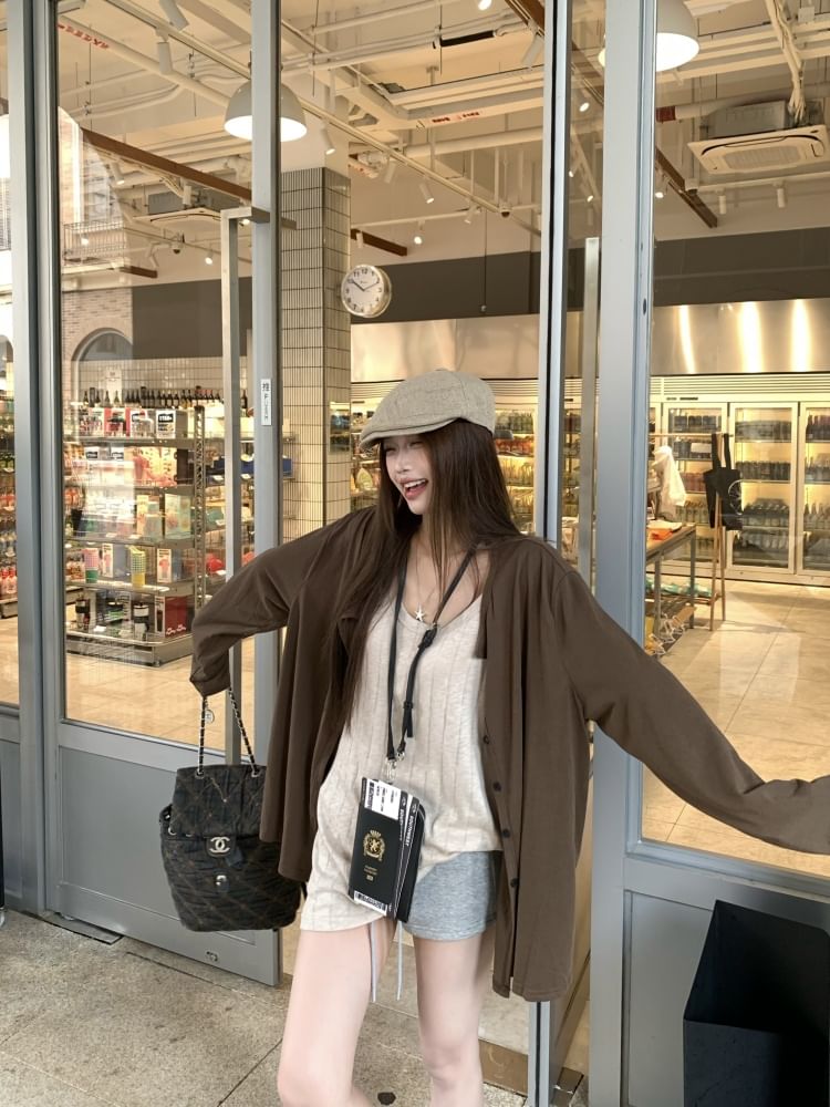 Round Neck Cardigan with Scoop Tank Top