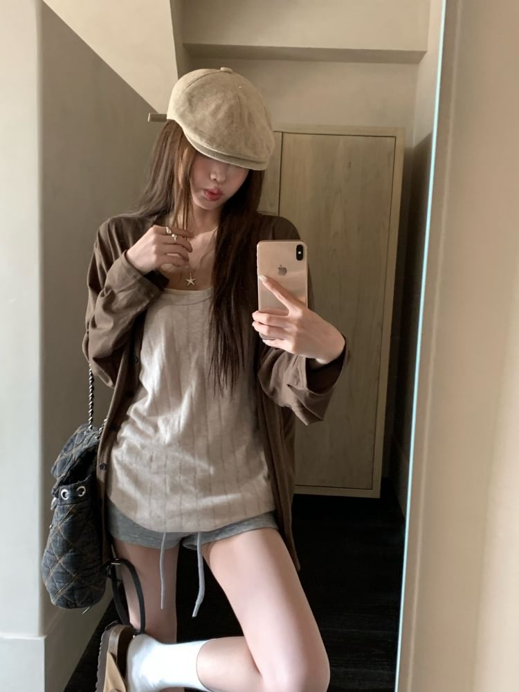Round Neck Cardigan with Scoop Tank Top