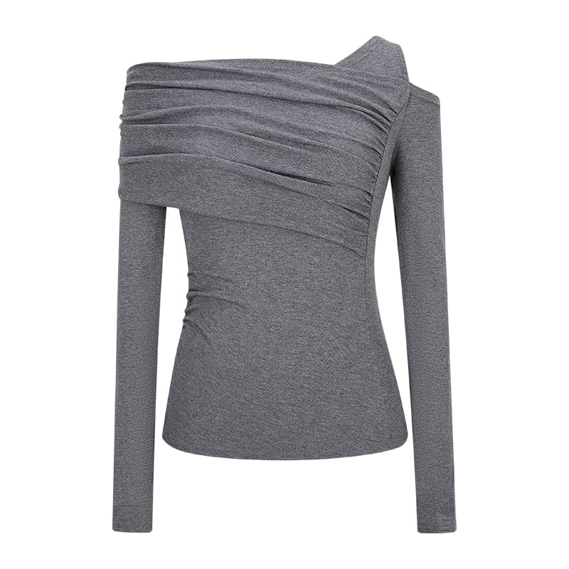 One-Shoulder Cold-Shoulder Long Sleeve Ruched Top