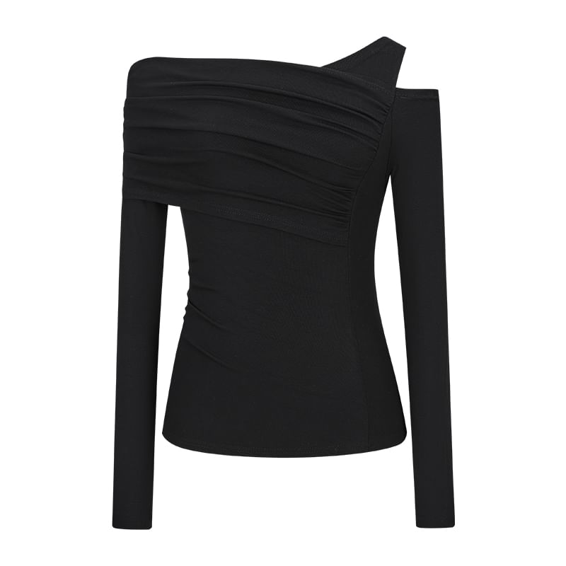 One-Shoulder Cold-Shoulder Long Sleeve Ruched Top