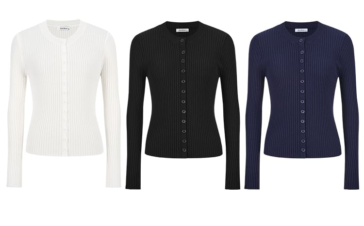 Ribbed Knit Cami Top or Round-Neck Cardigan
