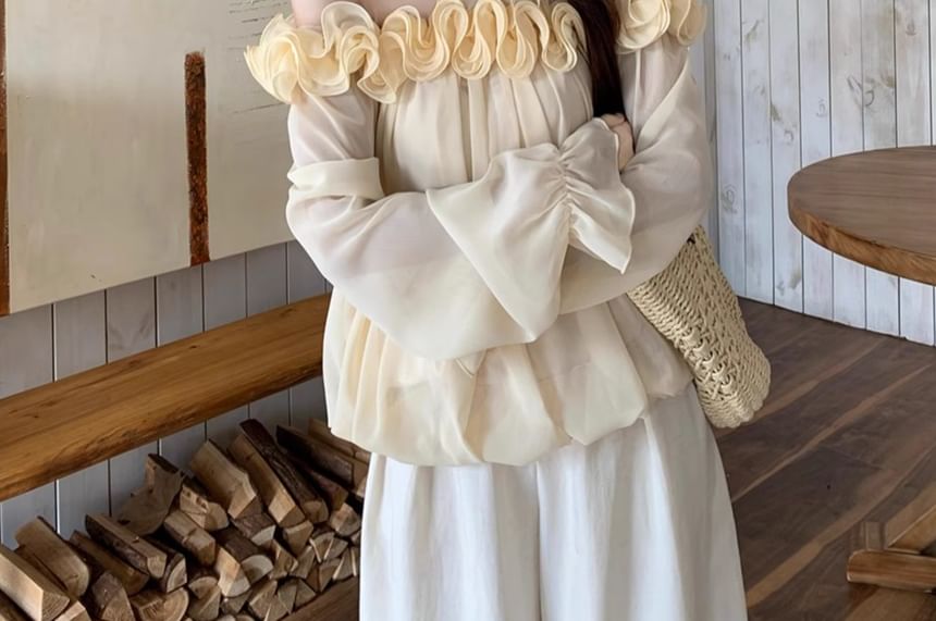 Off-Shoulder Long Sleeve Ruffle Blouse