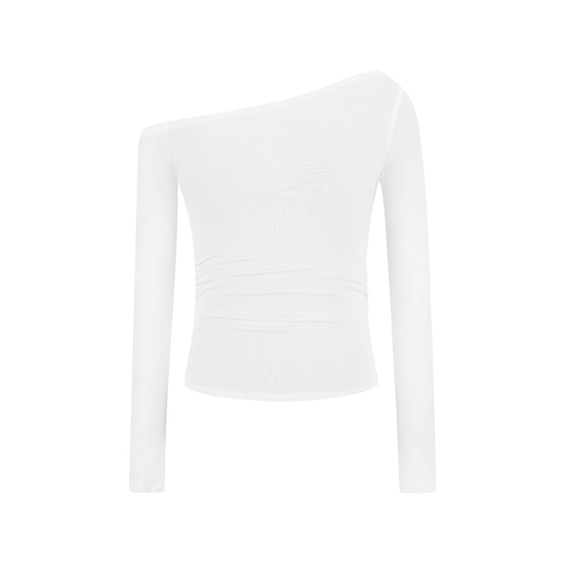 Asymmetric One-Shoulder Long-Sleeve Basic Tee