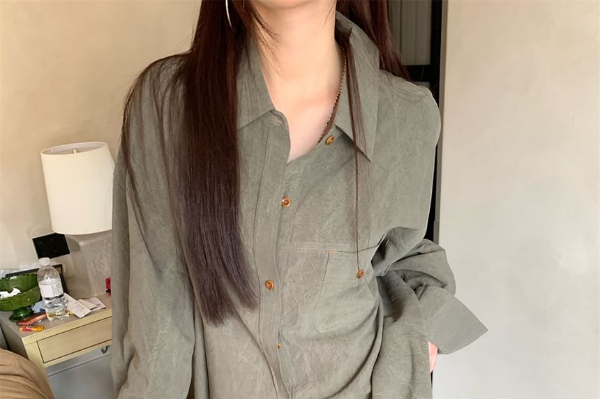 Collared Long Sleeve Button-Up Shirt