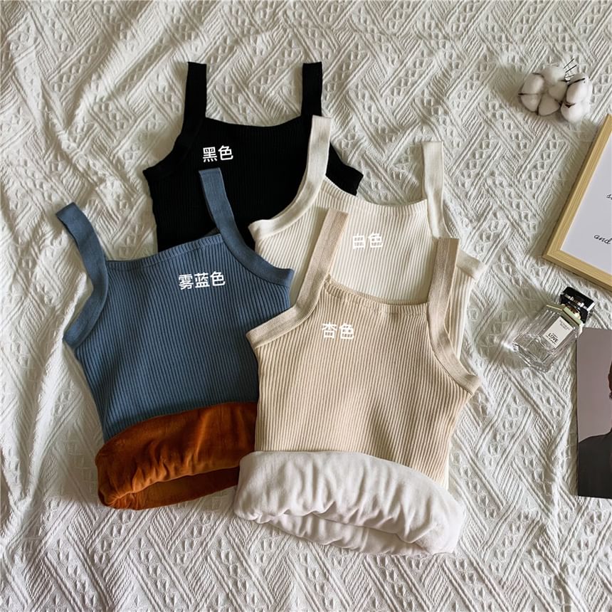 Sleeveless Fleece-Lined Basic Knit Crop Top