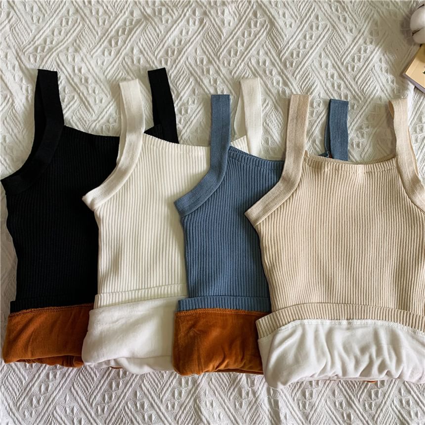 Sleeveless Fleece-Lined Basic Knit Crop Top