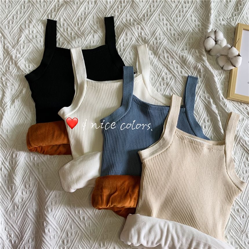 Sleeveless Fleece-Lined Basic Knit Crop Top