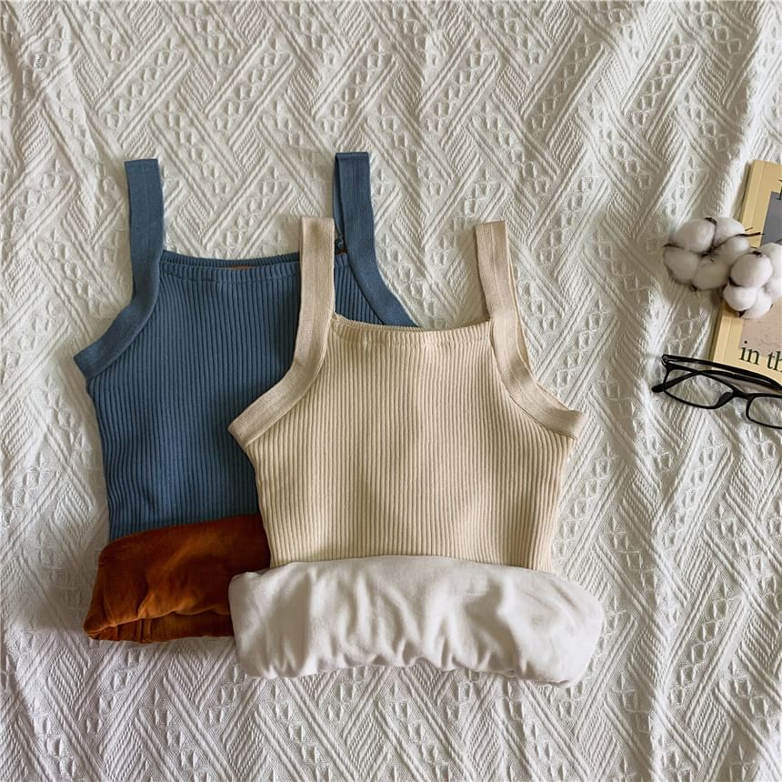 Sleeveless Fleece-Lined Basic Knit Crop Top