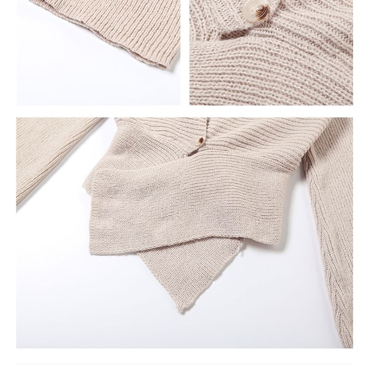 Ribbed V-Neck Plain Cardigan