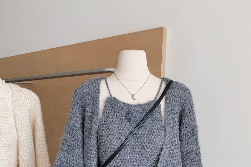 Two-Piece Set: Spaghetti Strap Knit Cami & Cardigan