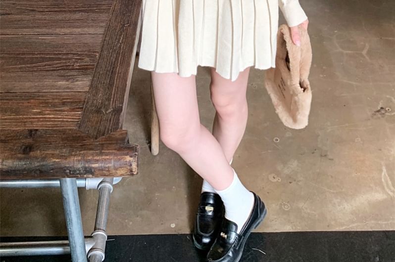 Crew Neck Knit Tank, Pleated Mini Skirt, and Cardigan Set