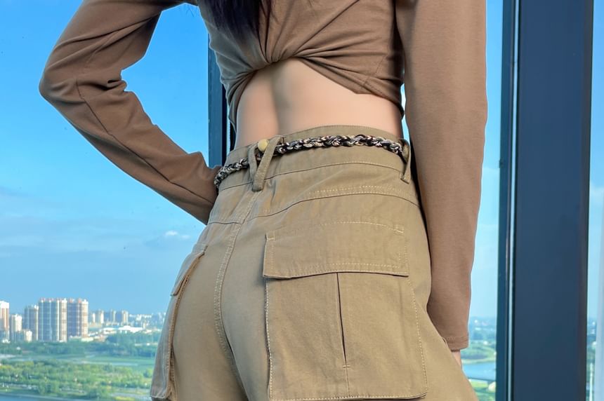 High Rise Plain Baggy Cargo Pants (Various Designs)