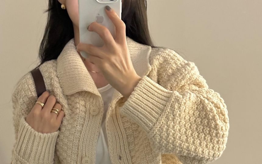 Chunky Knit Collared Button-Up Cardigan