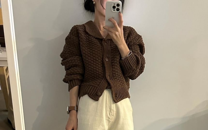 Chunky Knit Collared Button-Up Cardigan