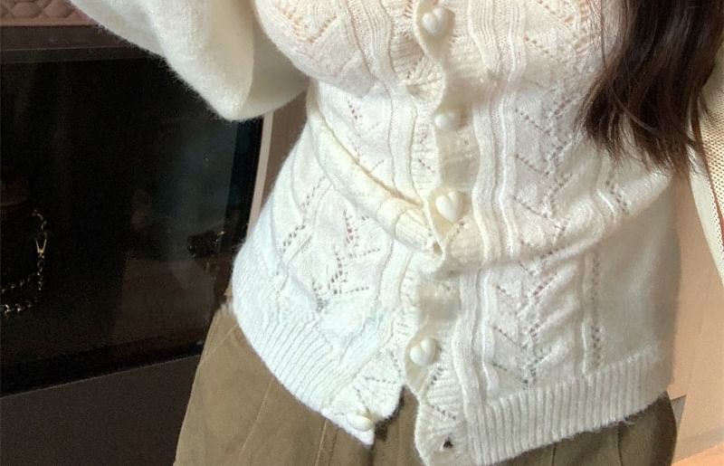 Pointelle Knit V-Neck Cardigan