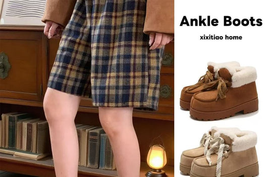 Platform Chunky Heel Lace-Up Ankle Snow Boots