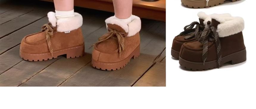 Platform Chunky Heel Lace-Up Ankle Snow Boots