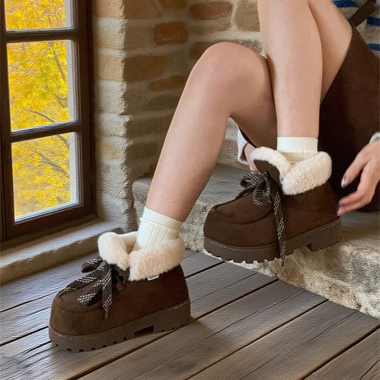 Platform Chunky Heel Lace-Up Short Snow Boots