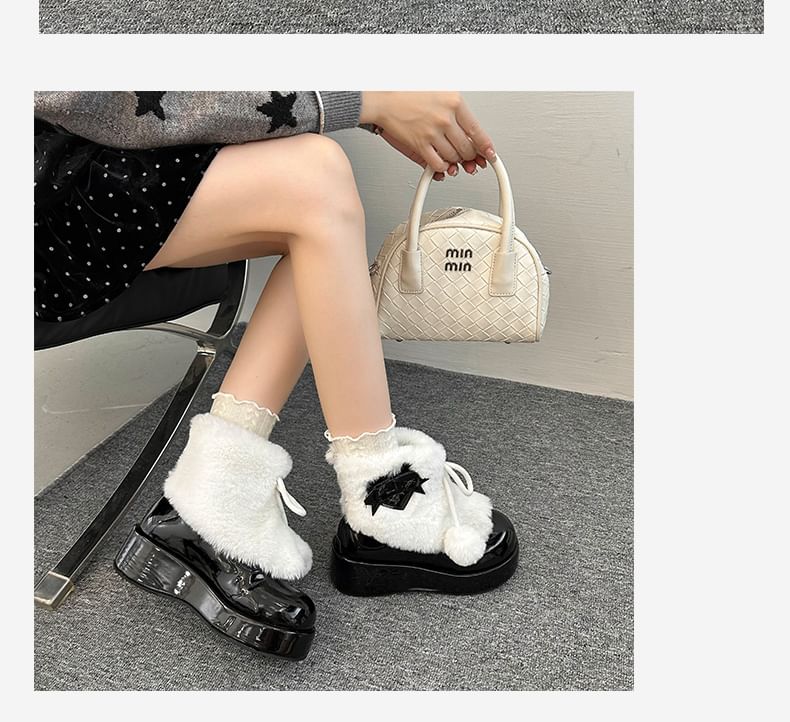 Bow Pom Pom Fluffy Platform Short Snow Boots