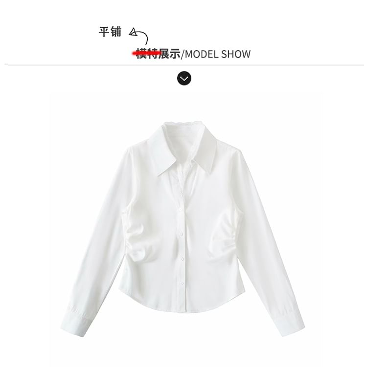 Lace-Trimmed Long Sleeve Button-Down Shirt