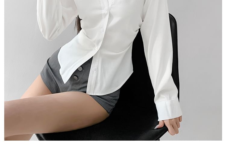 Lace-Trimmed Long Sleeve Button-Down Shirt