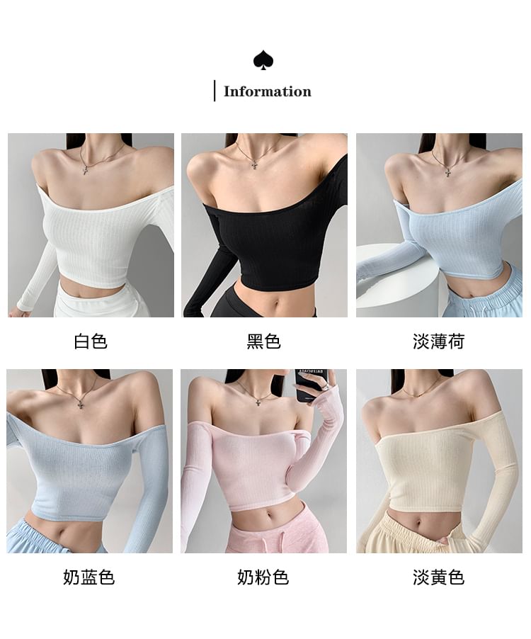 Cropped Off-Shoulder Long Sleeve Casual Tee