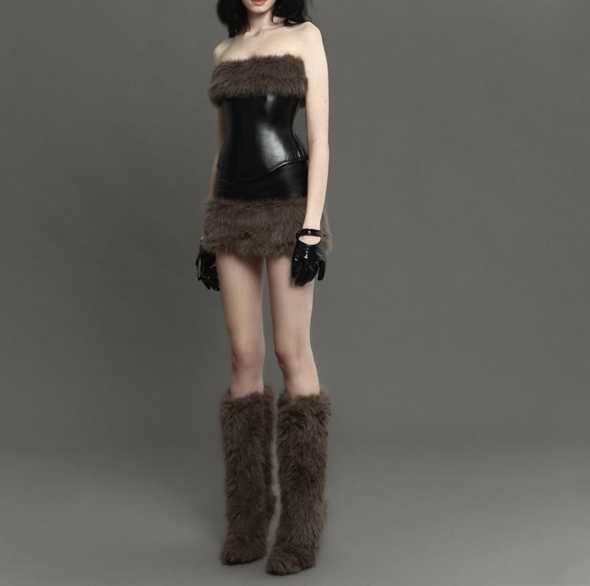 Faux Fur Panel Tube Top or Low-Rise Mini Pencil Skirt