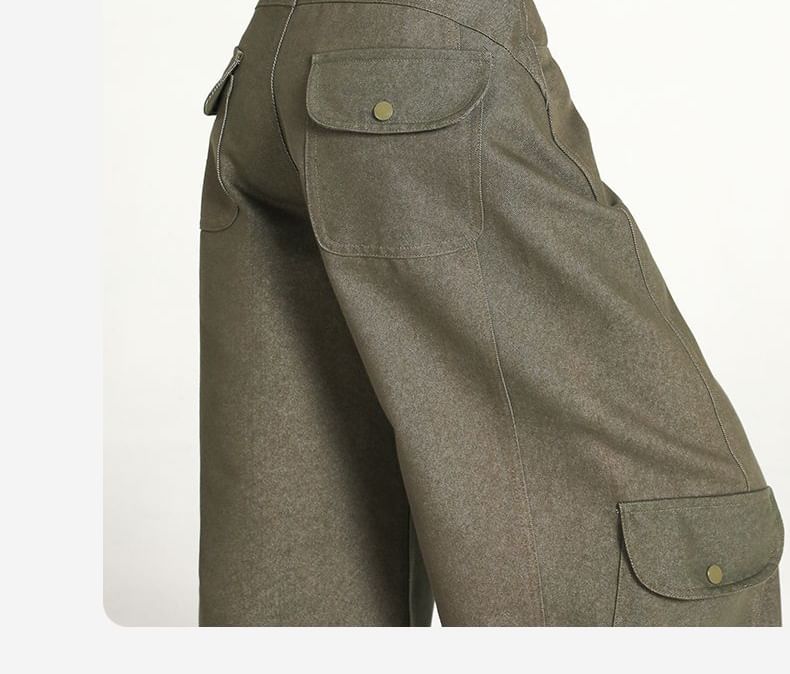 Mid Waist Plain Baggy Cargo Pants (Various Designs)