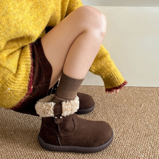 Platform Fleece Panel Faux Suede Short Snow Boots