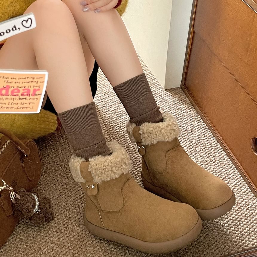 Platform Fleece Panel Faux Suede Short Snow Boots