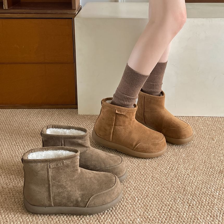 Platform Fleece-Lined Faux Suede Short Snow Boots