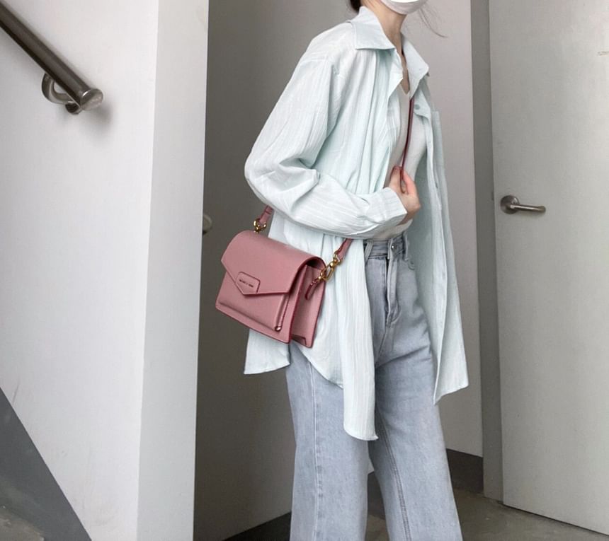 Long Sleeve Button-Down Shirt with Pocket Detail