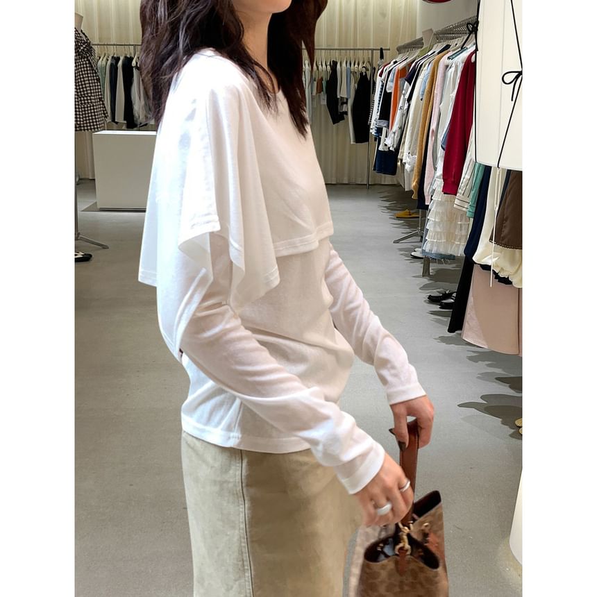 Mock Two-Piece Crew Neck Long Sleeve Fitted Tee