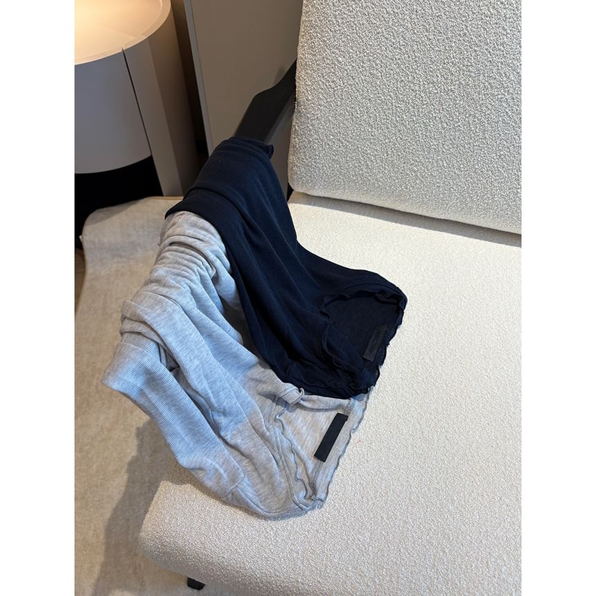 Lettuce-Edge Crew Neck Long Sleeve Fitted T-Shirt
