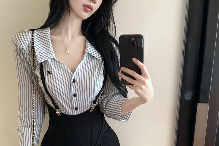 Striped Slim-Fit Long-Sleeve Shirt or High-Waist Shorts
