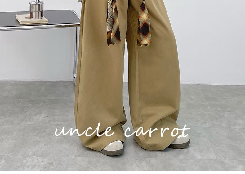 High Waist Plain Loose-Fit Wide-Leg Cargo Pants
