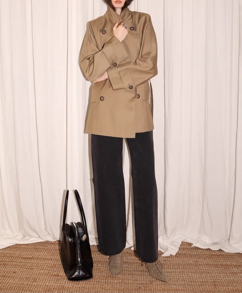 Collar Plain Double-Breasted Trench Coat