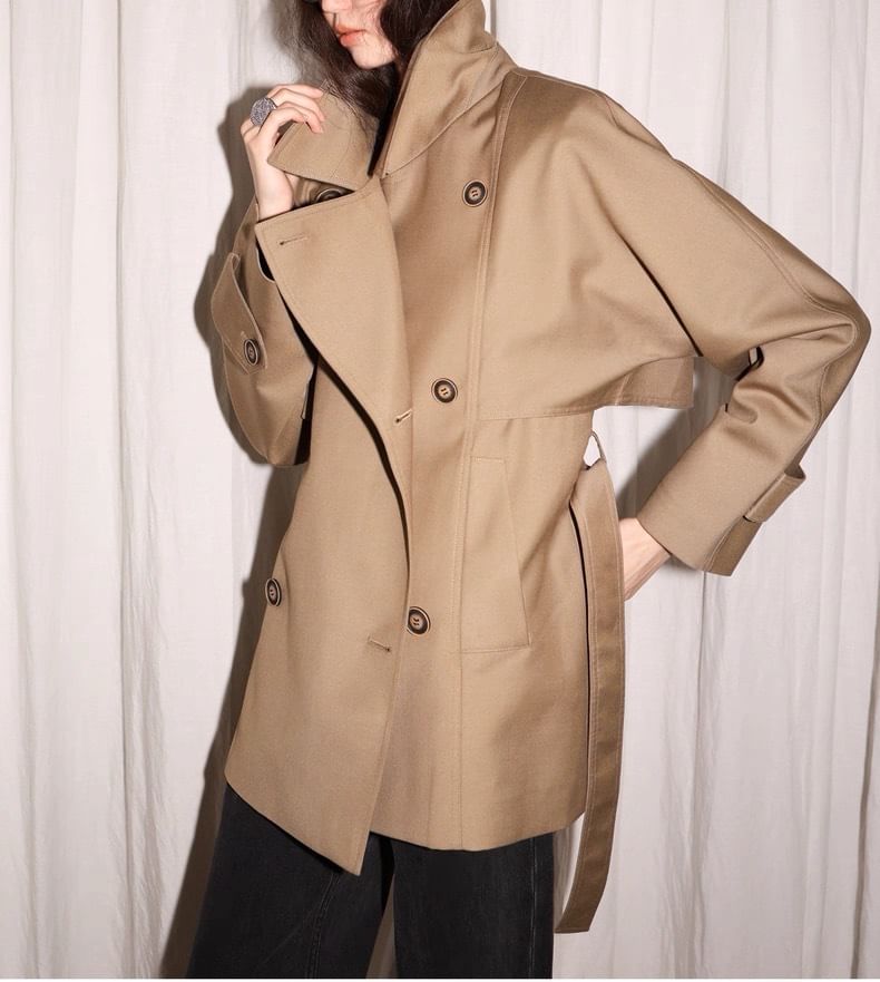 Collar Plain Double-Breasted Trench Coat