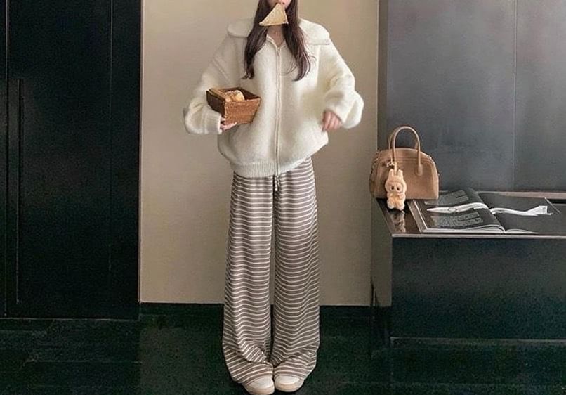 Collar Plain Zip Cardigan