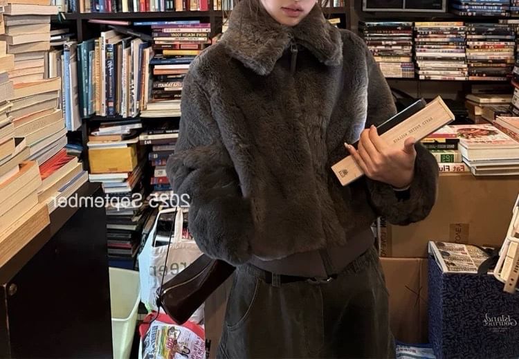 Collar Plain Fleece Zip Jacket