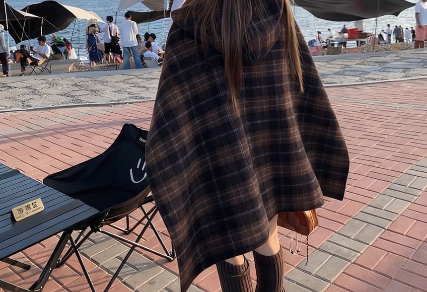Plaid Reversible Hooded Poncho