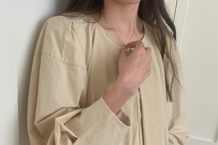 Long-Sleeve Crewneck Plain Maxi A-Line Dress