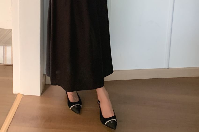 Long-Sleeve V-Neck Plain Maxi A-Line Dress
