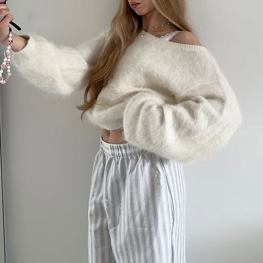 One-Shoulder Plain Sweater