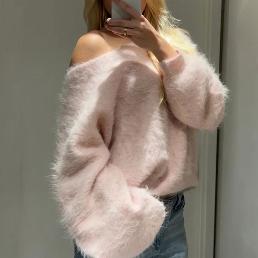 One-Shoulder Plain Sweater