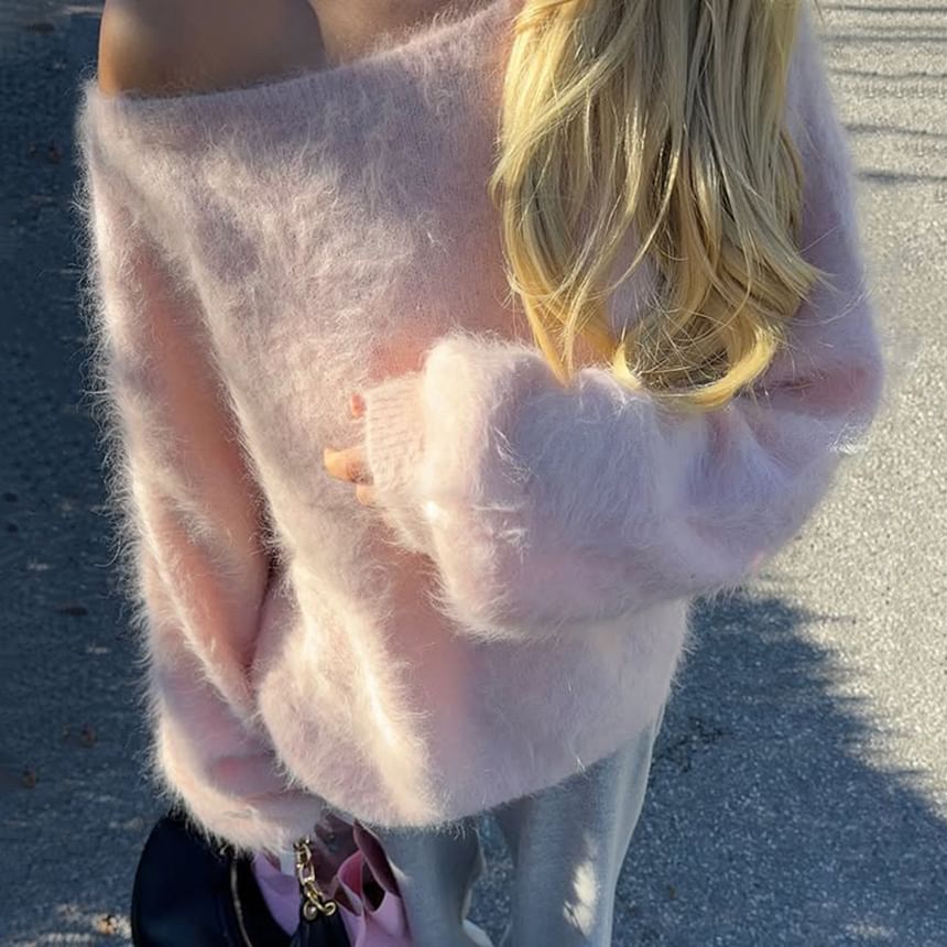 One-Shoulder Plain Sweater