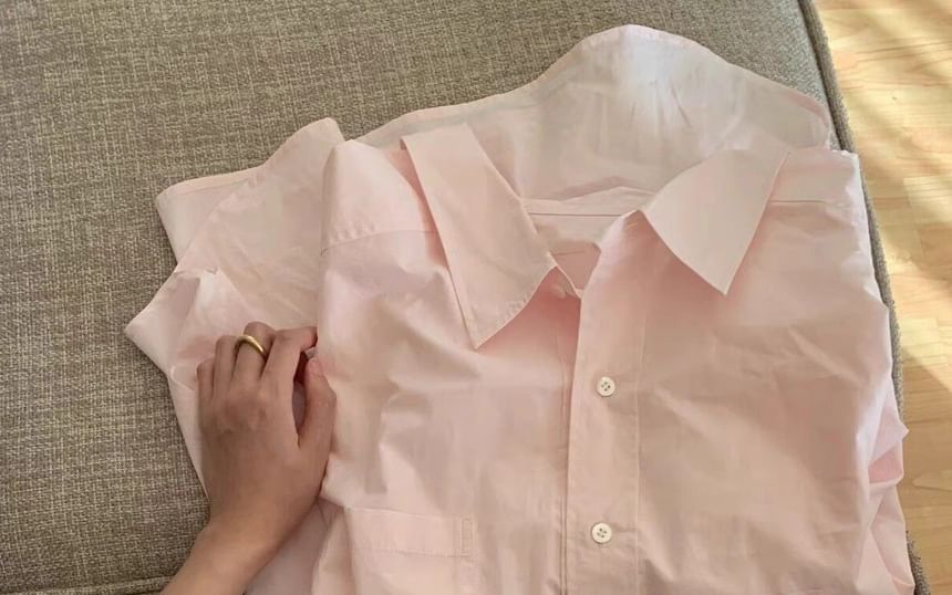 Button-Up Shirt with Long Sleeves, Solid Color, Classic Collared Design