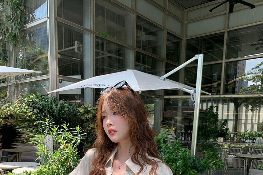 V-Neck Collared Button-Up Blouse, Long Sleeves, Solid Color, Elegant Fit